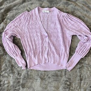 Zara Lilac Textured cropped Cardigan size M